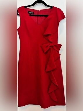Teri Jon Red Ruffle Mini Dress Size 6 Like New